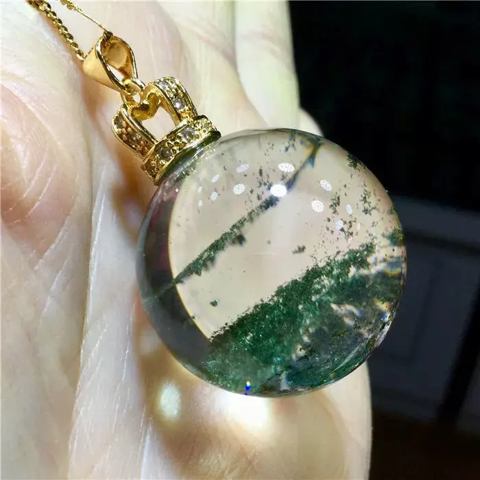 Natural Green Ghost Crystal Necklace Pendant Women's Lucky Transfer Silver Clavicle Chain