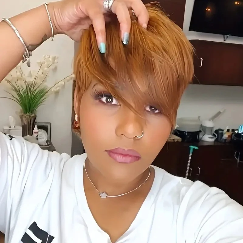 

Fashionable , naturally fluffy side-parted short hair wig