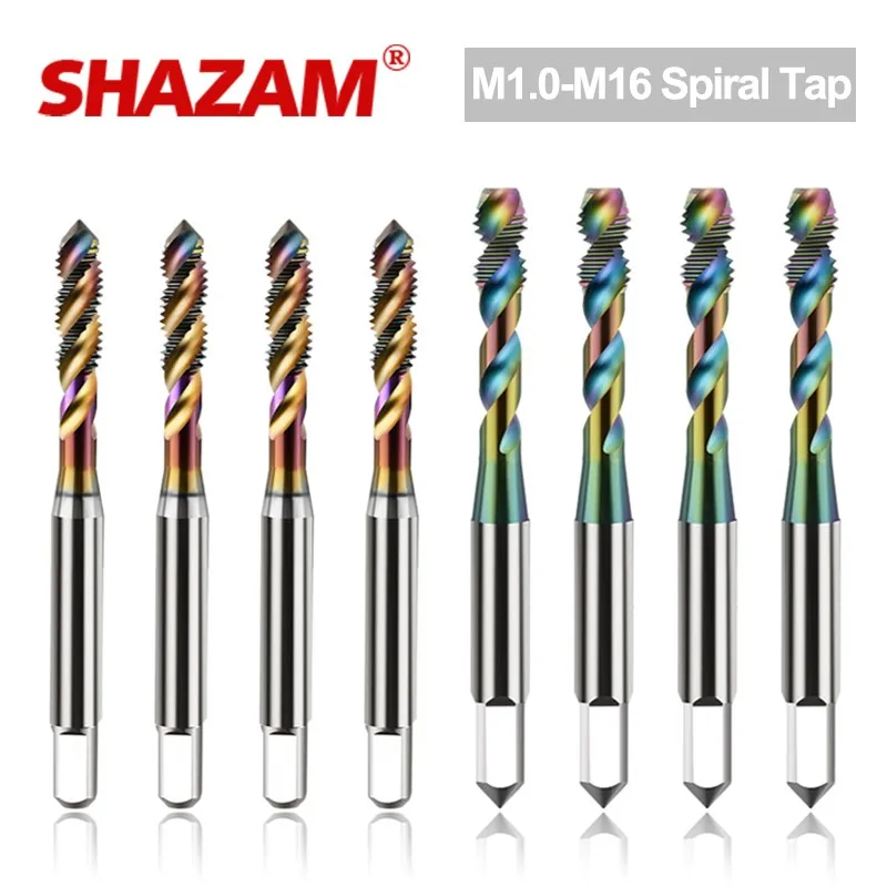 SHAZAM 2/3-Flute Spiral Tap M1-M16 High-Speed Steel Japan Standard Colorful Coating Spiral Taping For CNC Tapping Machine Tools