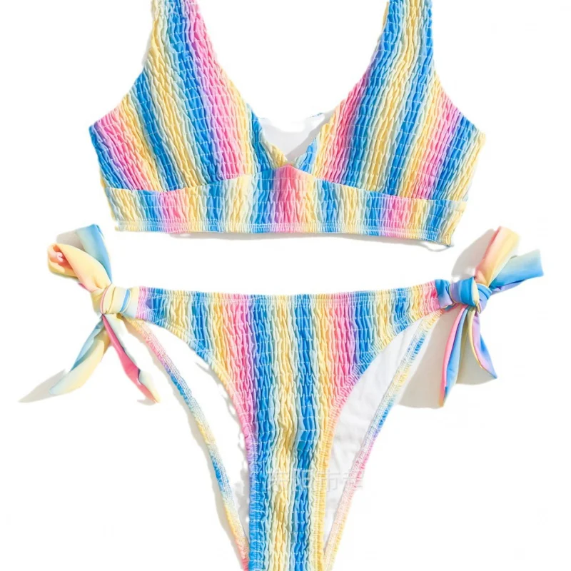 Special Offer Sexy Printed Multicolor Cable Striped Sexy Bikini Swimsuit Hot New StylebikiniSwimwear