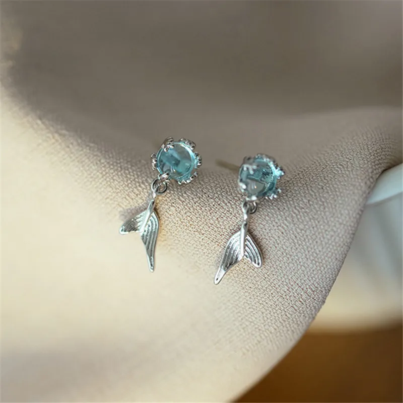 Fashion Silver Plated Crystal Mermaid Tail Stud Earrings For Women Girls Party Wedding Jewelry Gift eh1419