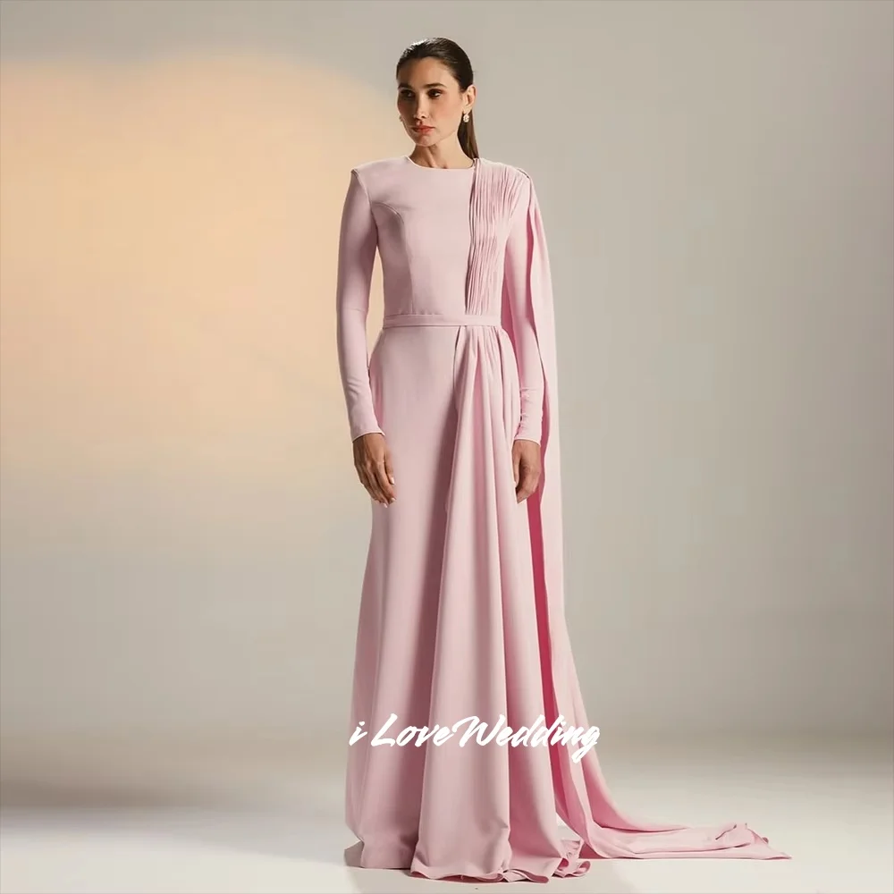 الوردي س الرقبة فساتين لحضور الحفلات الموسيقية الساتان كم طويل شال ألف خط الطابق طول مطوي الحديثة المملكة العربية السعودية دبي فستان سهرة مخصص #1