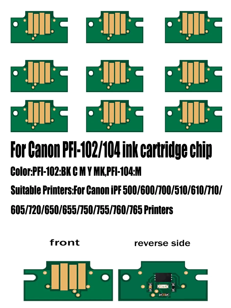 

Чип для картриджей PFI-102 PFI-104 для принтеров Canon iPF 500, 600, 700, 510, 610, 710, 605, 720, 650, 655, 750