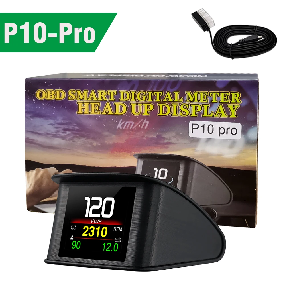 

P10 Pro OBD2 EOBD HUD Car Head Up Display with TFT LCD Digital Speedometer Multi-function Computer Fuel Consumption Water Temp