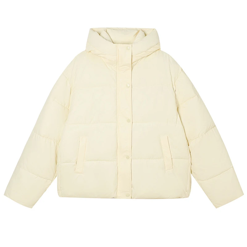 Modne, luźne, krótkie parki damskie na zimę 2025, z długim rękawem, stójką, jednolite, z kapturem, grube, ciepłe, ocieplane watą kurtki.