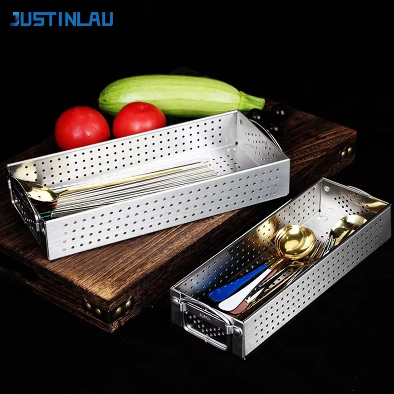 JUSTINLAU Caixa de Talheres de Aço Inoxidável com Escorredor para Cozinha, Suporte para Hashis, Colheres, Facas e Garfos
