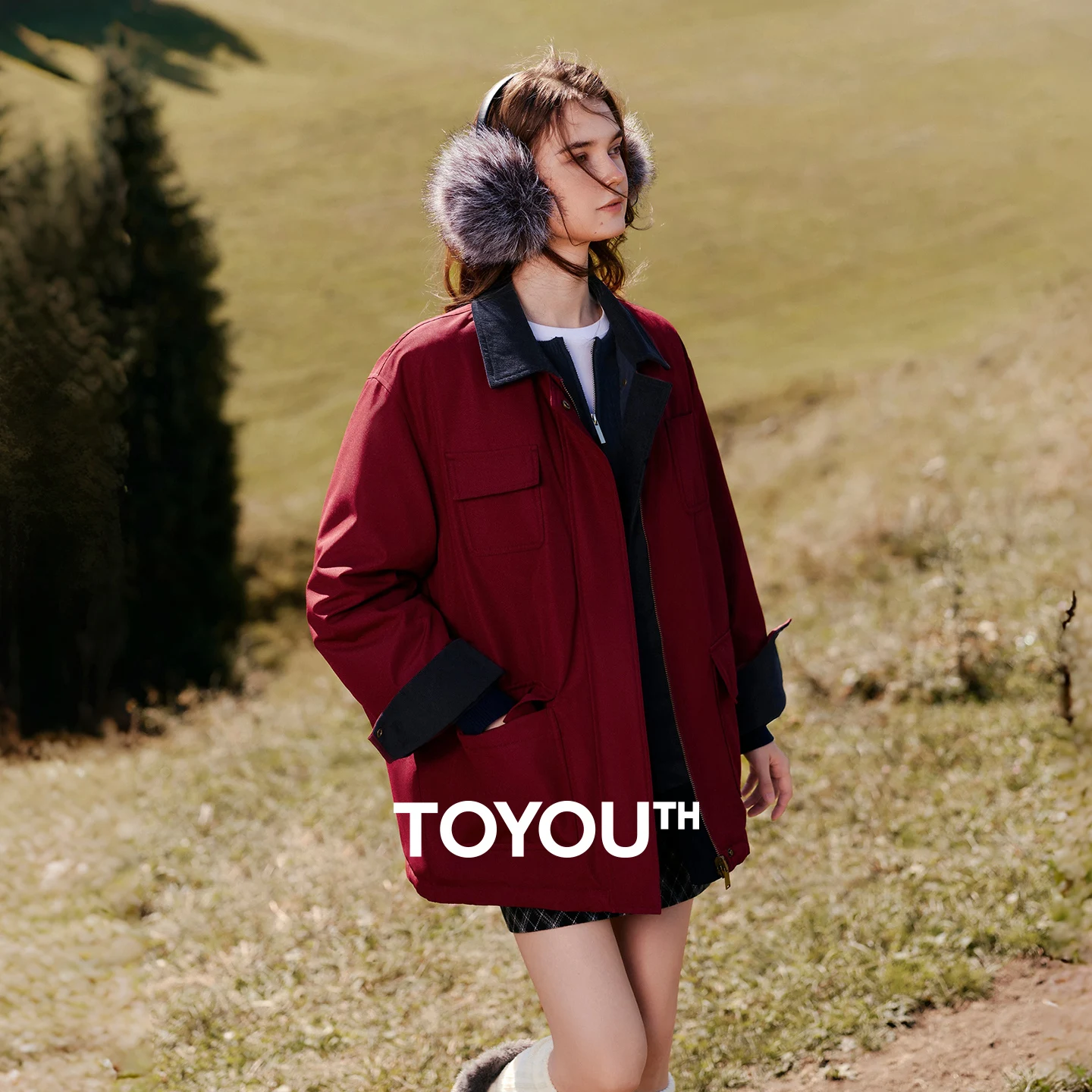 TOYOUTH Women Down Jacket 2026 Winter New Reversible Workwear Quilted Mid Length Loose 90% Down Outerwear
