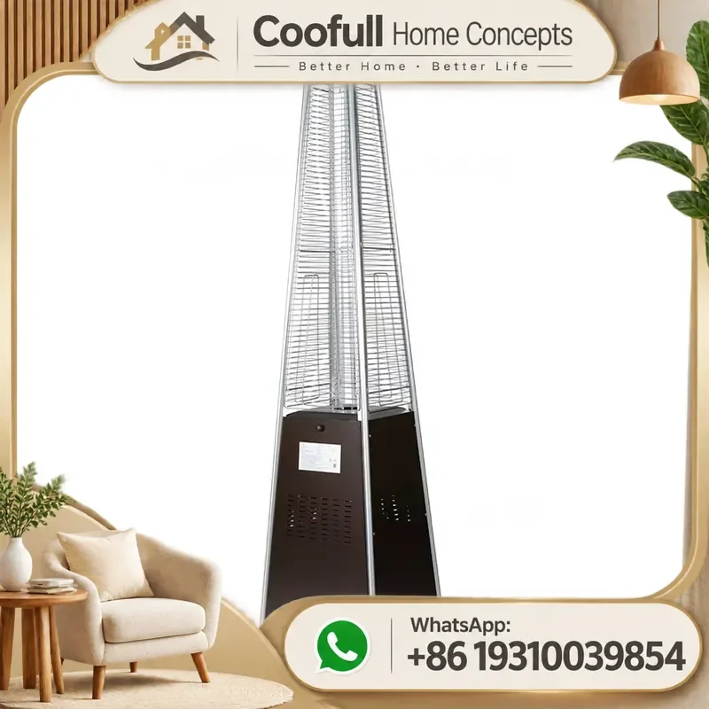1500W Pyramid Patio Heater Iron Glass Tube Pulse Ignition Gas Outdoor Garden Heating Modern Stylish Design
