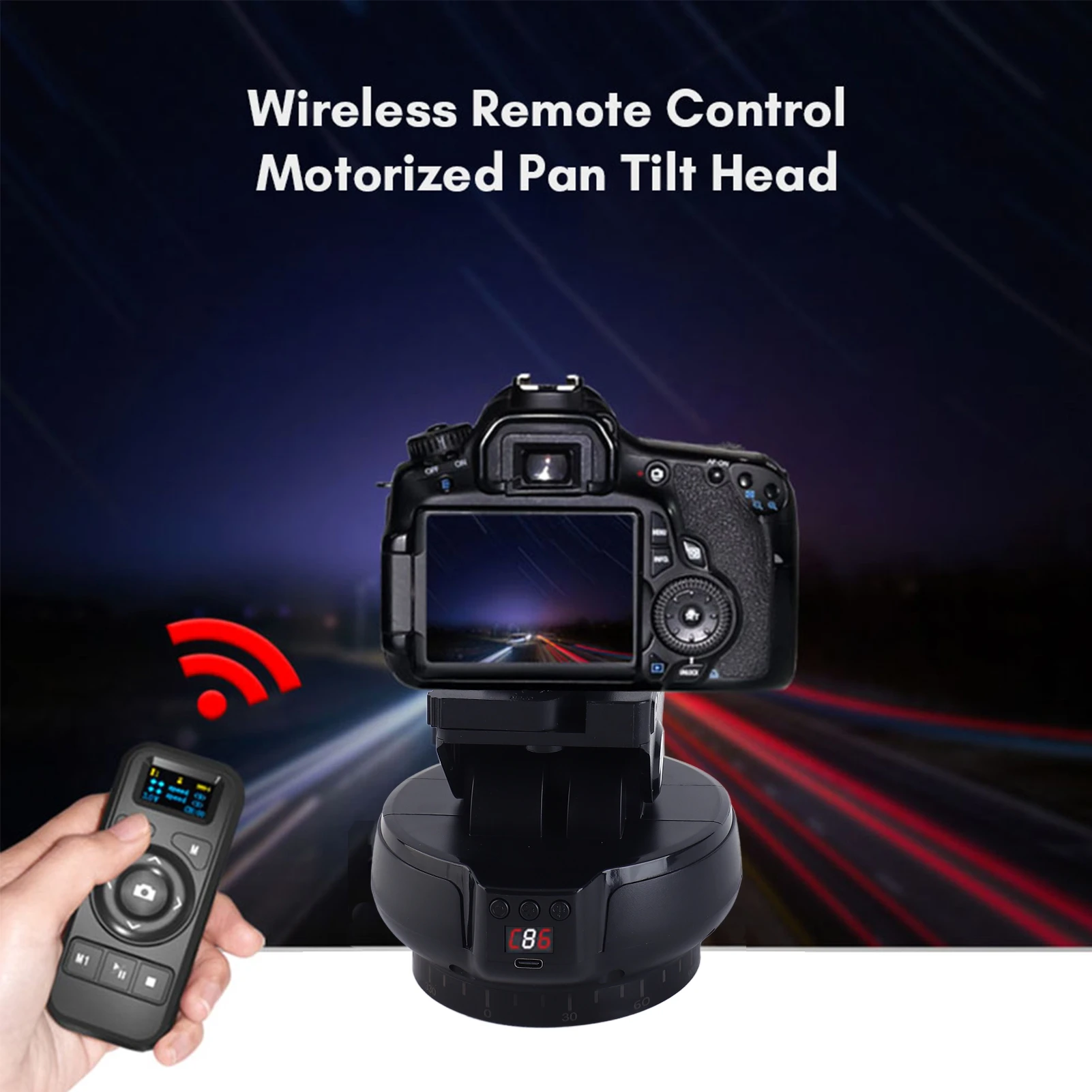 Motorized Pan Tilt Head Panoramic Head 360° Rotation Panoramic Tripod Head 100M Wireless Remote Control 9 Levels Adjustable