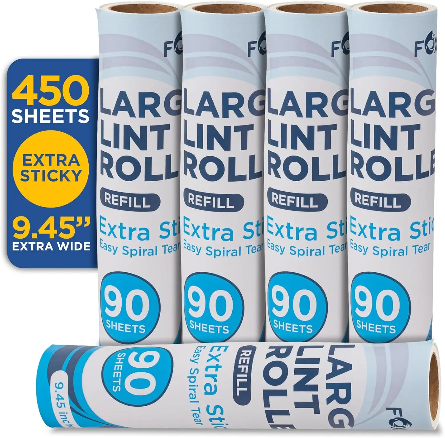 

Extra Sticky Lint Roller Refills 5 Pack – 450 Sheets, 9.45 Inch Wide for Pet Hair on Furniture, Clothes, Bedding
