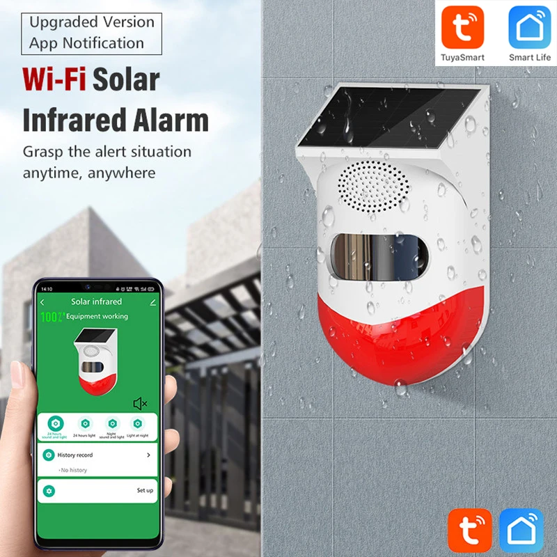 Tuya WiFi Solar Infrared Alarm Wireless App Control Outdoor Motion Detector IP67 Waterproof Smart PIR sensor Home Security