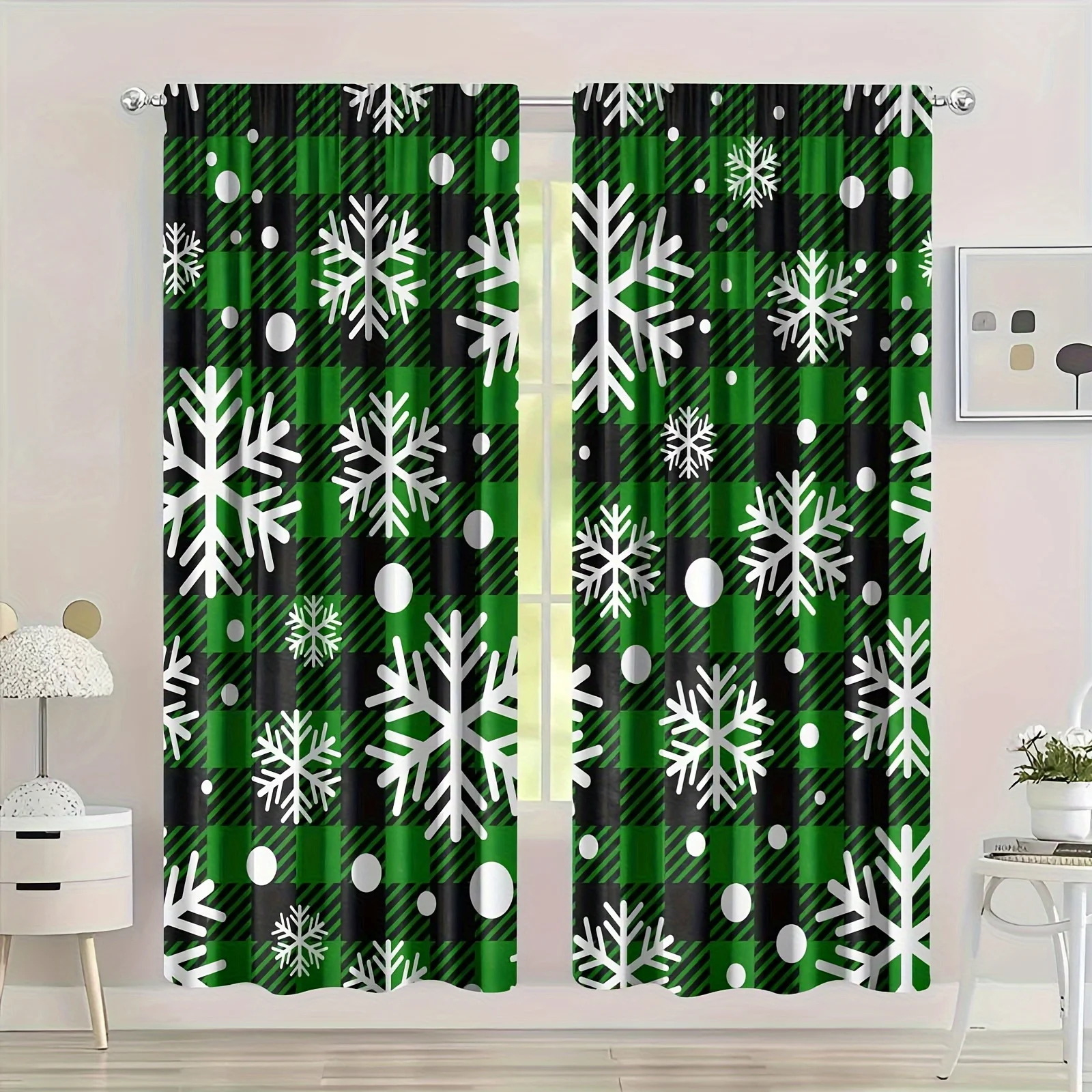 2pcs Set Christmas Reindeer Snowflake 3D Printed Curtains Window Drapes for Bedroom Living Room Kitchen Office - Festive Holiday