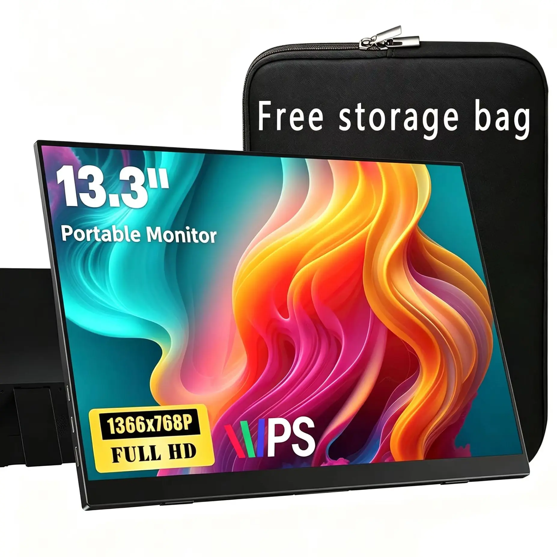 13.3 Inch Portable Monitor 1366*768 HD IPS Screen Ultra Thin Lightweight Type-C HDMI External Secondary Display for Laptop Phone