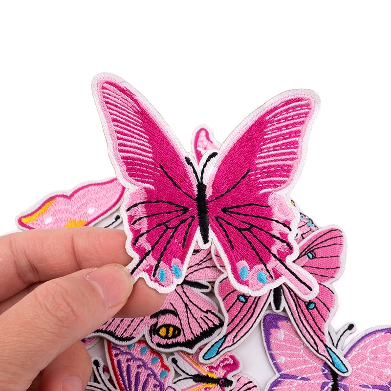 Cartoon Pink Butterfly Patches Embroidery Badges For Clothing DIY Sewing Clothes Stickers Accessory for Wedding Dress Patches