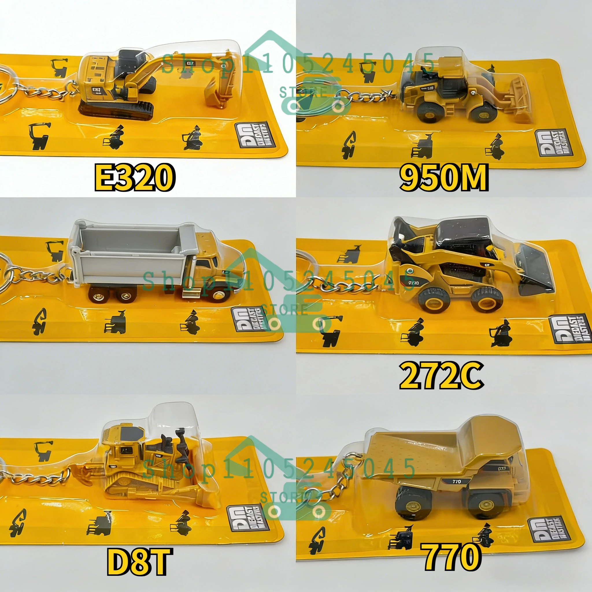 20 porte-clés miniatures de machines de chantier : excavatrice, bulldozer D8T, 272C, 770, chargeuse E320D, camion benne 950M