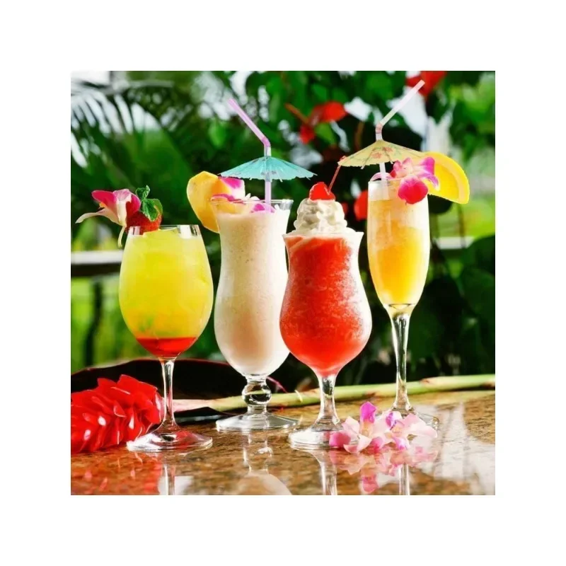 50 PCS Cocktail Umbrella Straws Assorted Party/BBQ/Hawaiian Personalized Creative Theme Straws
