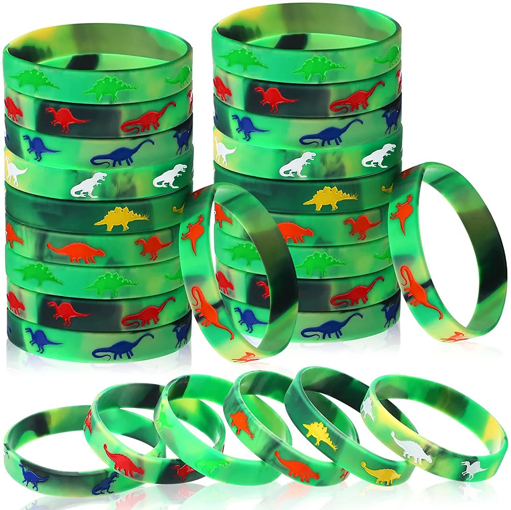 10 Pcs Dinosaur Silicone Wristband Dinosaur Party Favors Bag Filled Jungle Jurassic Dinosaur Themed Kids Birthday Party Supply