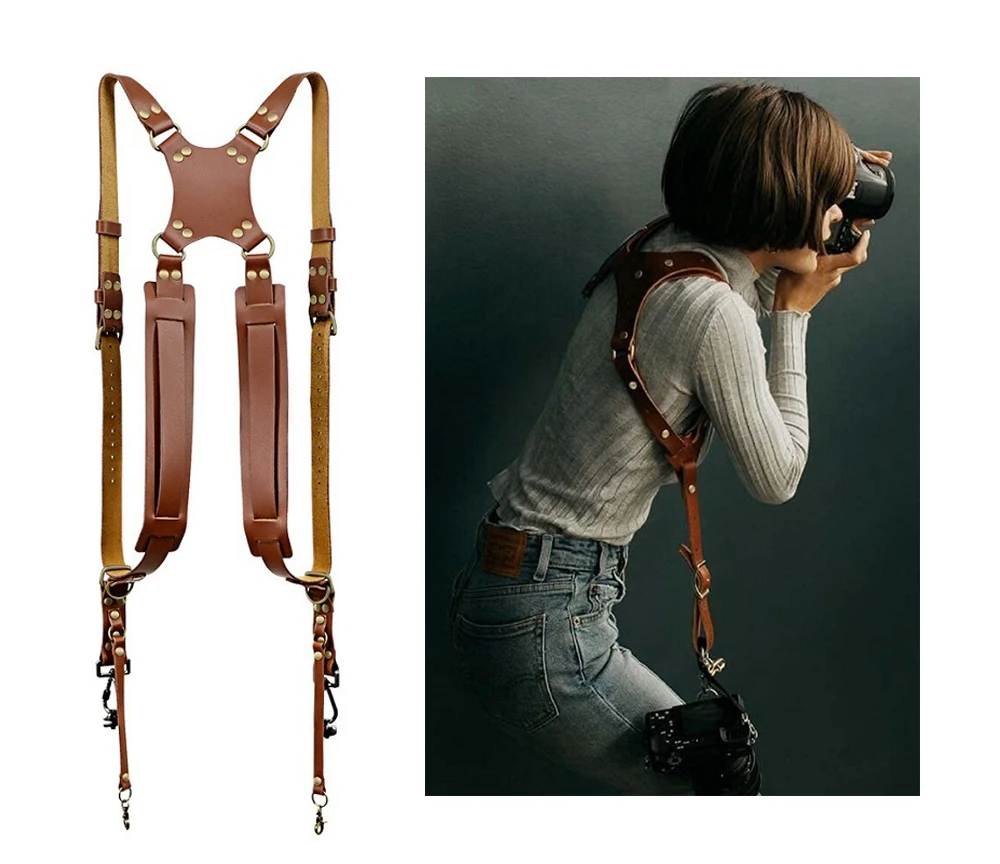 Camera Strap for Travel Single / Dual Shoulder Leather Harness Multi Gear for Canon Nikon Sony DSLR/SLR Adjustable Chest Strap