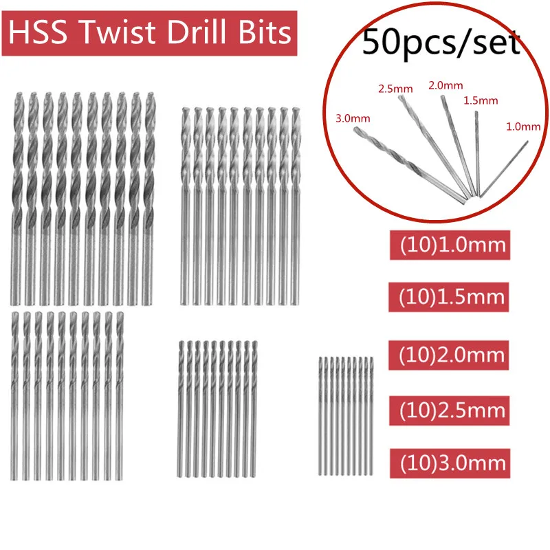 10/25/50Pcs HSS Twist Drill Bits 0.5mm-3mm High Speed Steel Metric Spiral Drill Bits Set Tools for Hole Punch DIY Woodworking