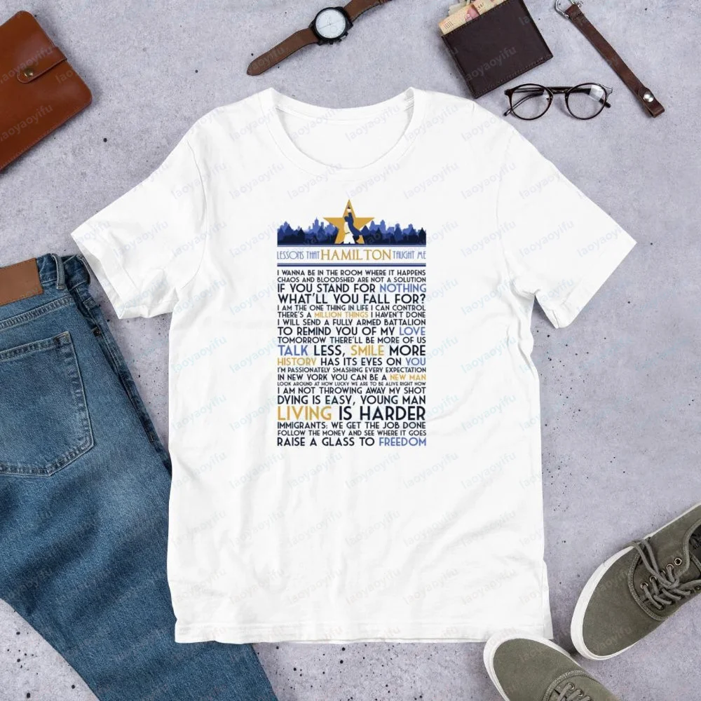 Camiseta unisex de teatro musical de Hamilton con citas, regalo para amantes del teatro, ropa para amantes de las películas, letras de Broadway, cita del Rey Jorge
