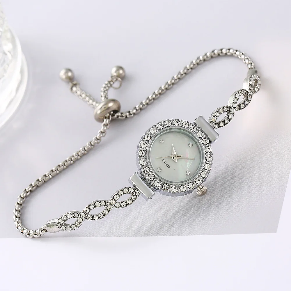 Fashion diamond inlaid round women's watch wrapped around student adjustable bracelet watch, women's quartz watch
