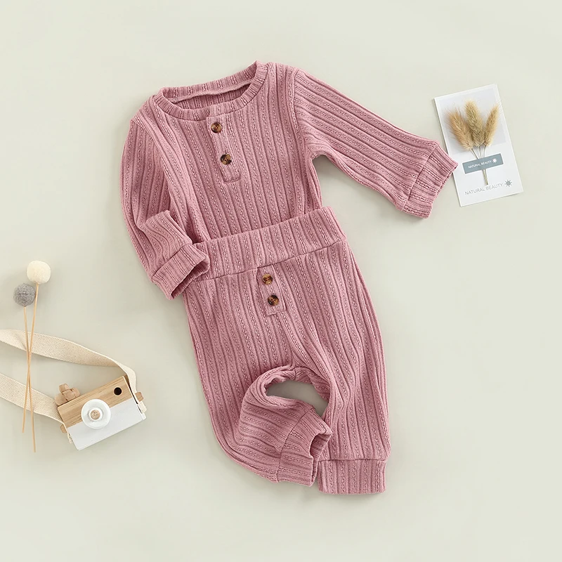 

Baby Girls Pants Set Ribbed Long Sleeve Crew Neck Romper with Elastic Waist Pants for Toddlers