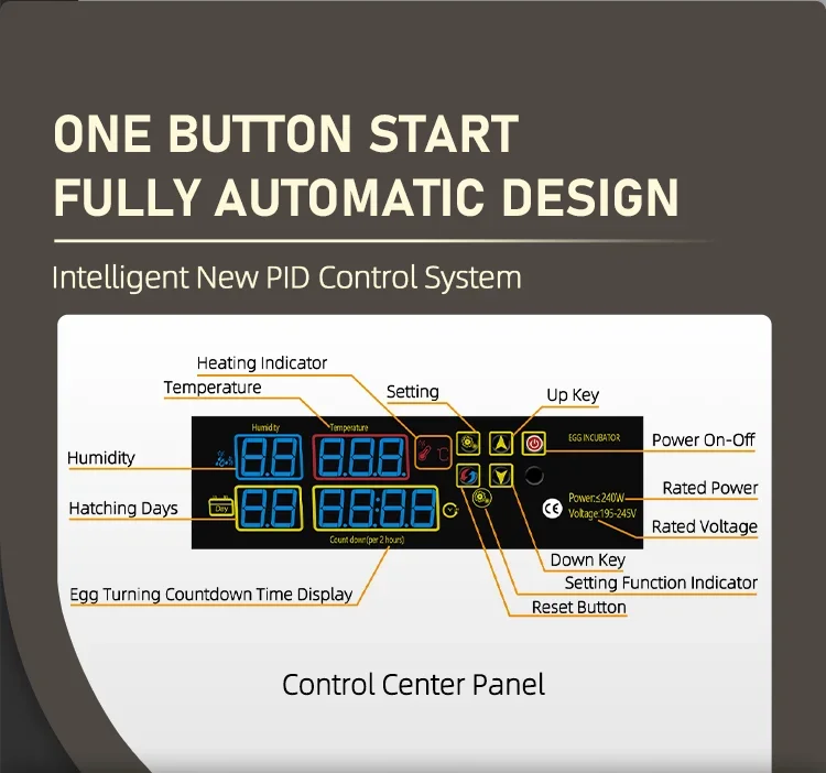 Inkubator untuk 184 Telur dengan Pemutar Otomatis Sepenuhnya dan Layar serta Kontrol Suhu PCB