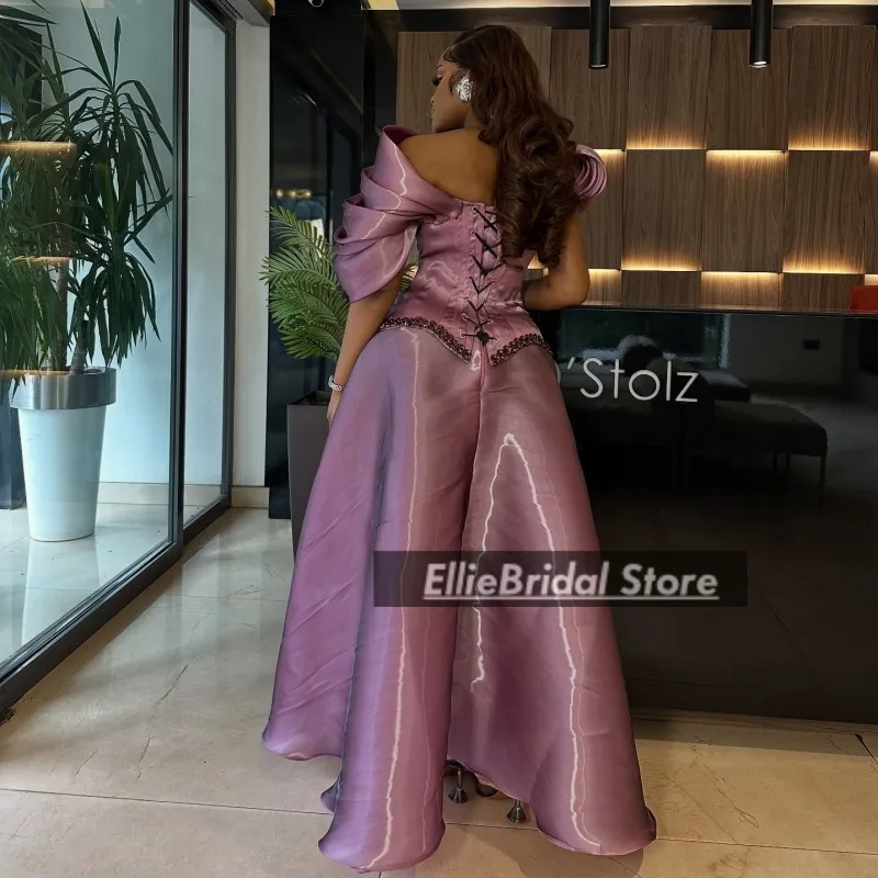 فساتين حفلة موسيقية أنيقة من الساتان 2026 للفتيات السود قبالة الكتف على شكل حرف A فستان الحفلات حورية البحر الأفريقية فساتين سهرة مخصصة