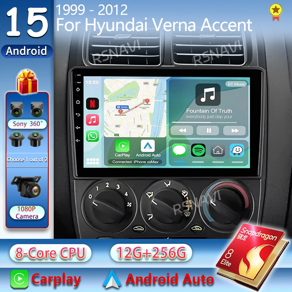 Radio para Auto con Android 15 para Hyundai Verna Accent 1999 2000 2001 2002 2004 - 2012, Navegación GPS, Reproductor Multimedia de Video, Estéreo, WIFI