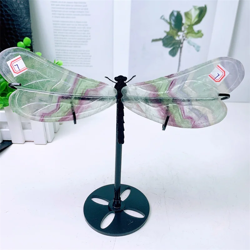 

Natural Fluorite Dragonfly Wings With Stand Energy Gemstone Healing Crystal Stone Home Decoration 1pair