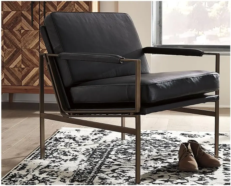 Signature Design by Ashley Puckman Mid-Century Modern Leather Accent Chair, Black