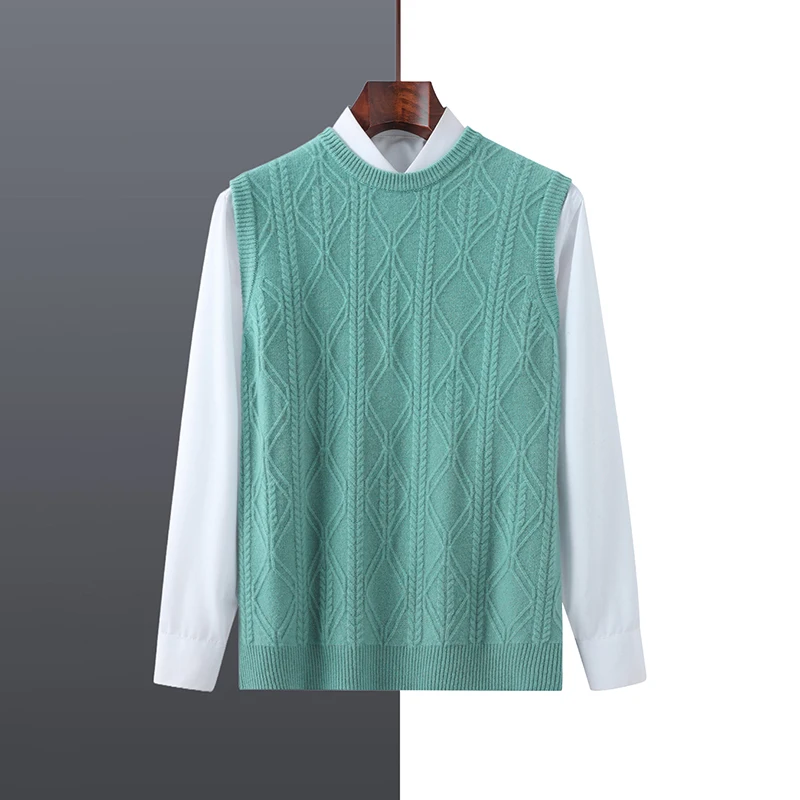 

Men's O-neck Knitted Sleeveless Head Vest Sweater New Arrival Autumn and Winter 100% Pure Wool Casual Fashion Tank Pullover Top