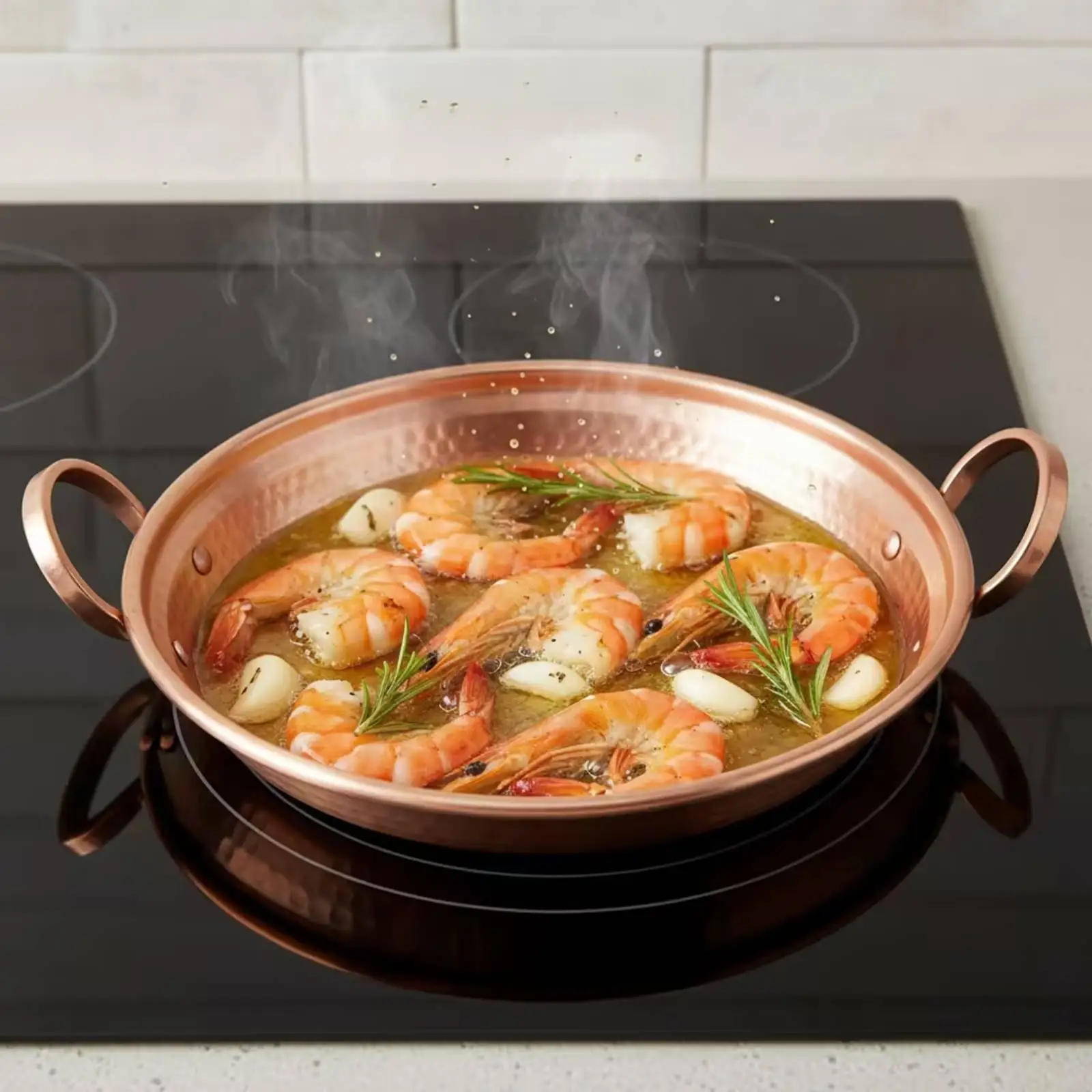 Copper Pan twoHandle Pan with Loop Handles Hammered Copper Skillet for Home Cooks, Hosts, Table Serving