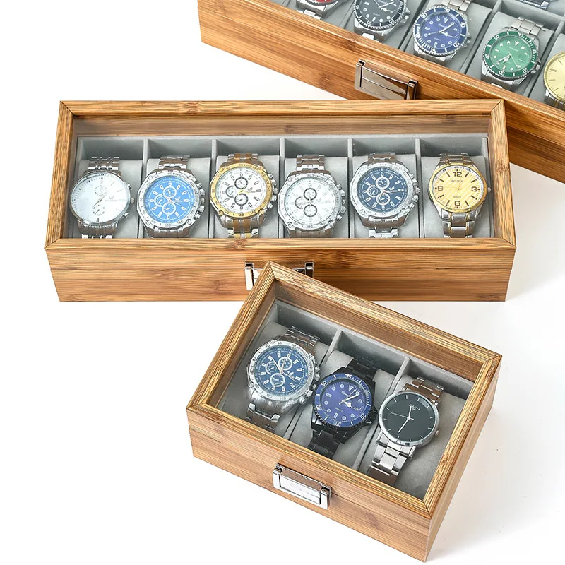 New Bamboo Watch 3/6/10/12Girds Storage Caja Reloj Clock Box Watch Holder Organizer Watch Display Box For Handmade Festive Gifts