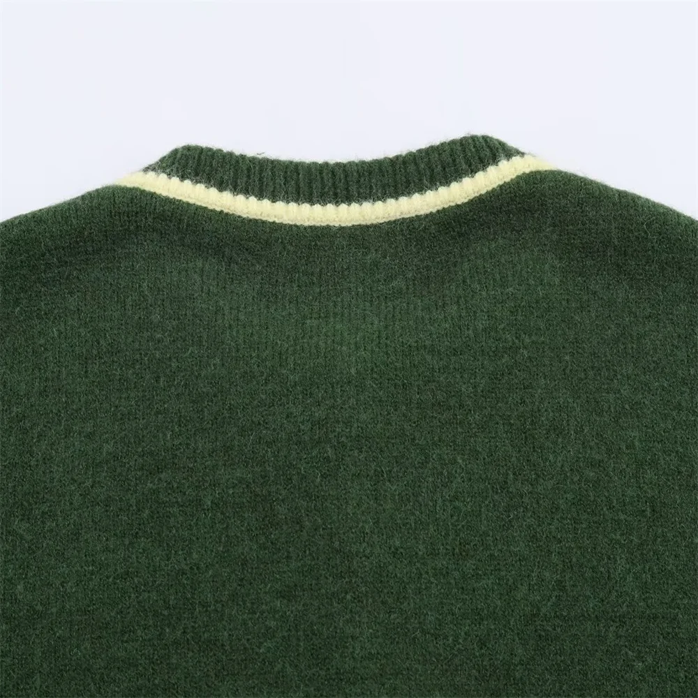 نمط جديد للتنقل البسيط للسيدات بألوان متباينة وسترة محبوكة بأكمام طويلة ورقبة دائرية مزخرفة #6