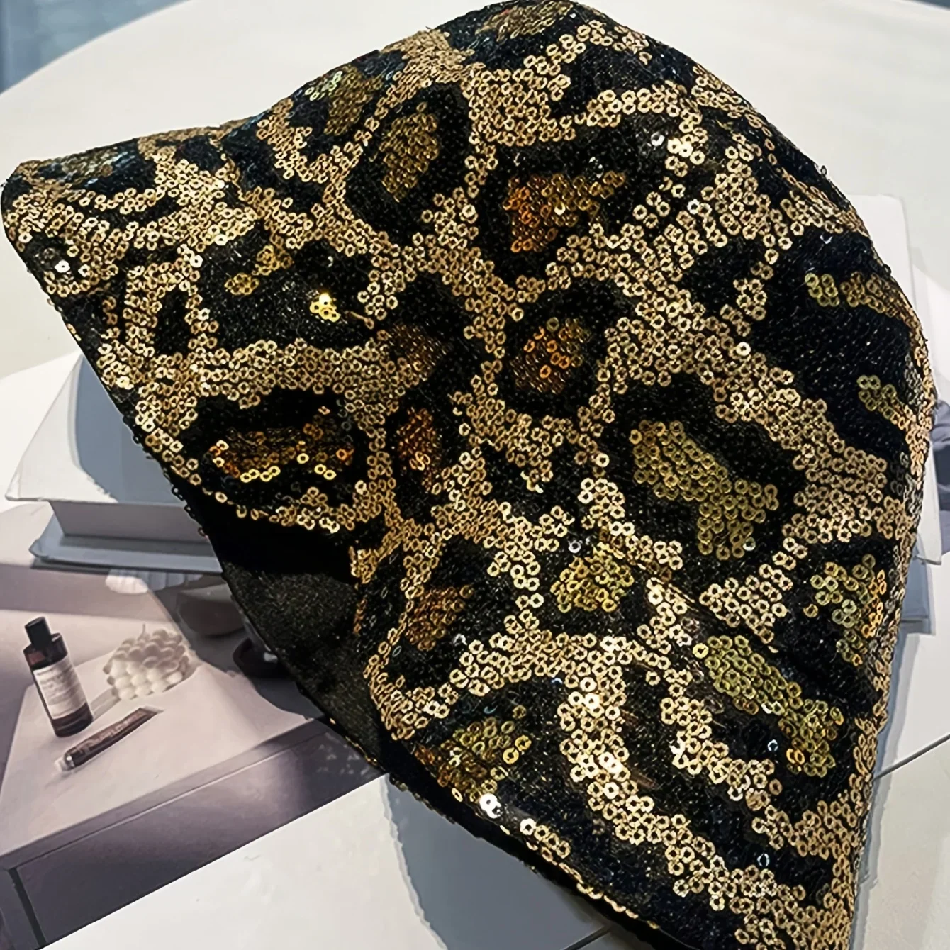 Customization A Reversible Sequin Leopard Print Bucket Hat For Women, Featuring A Style, Made Of Soft And Breathable Polyester F