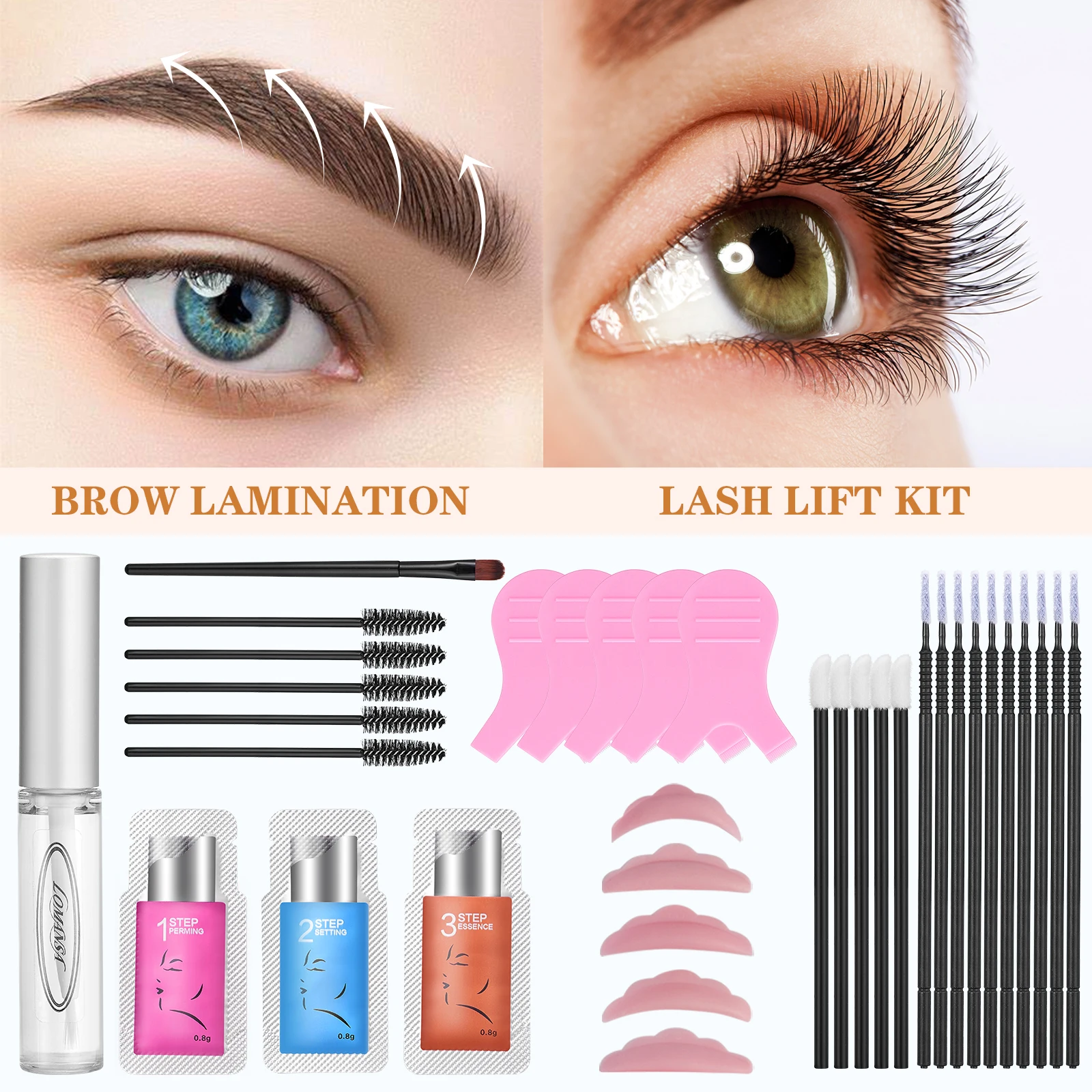ロマンサ 4 in 1 ラッシュリフト＆ティントキット インスタント フラッ エラッシュリフト ブロウラミネーションキット ファストブロウティント＆ボリュームメイクアップツール