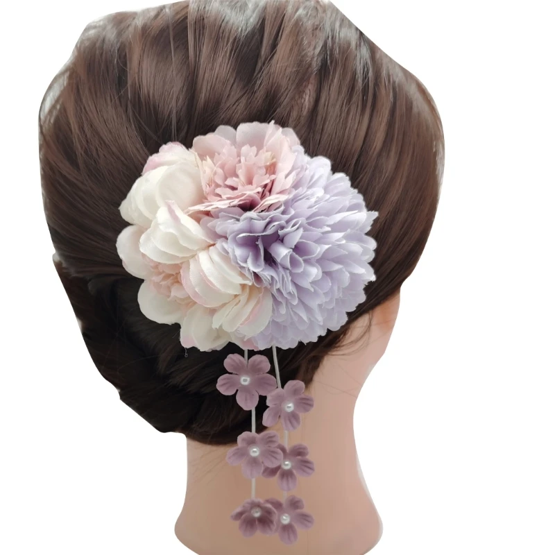 Chinese Costume Hydrangea Hairpin Women Dangling Flower Hair Hair Comb Hair Styling Tool for Wedding Party