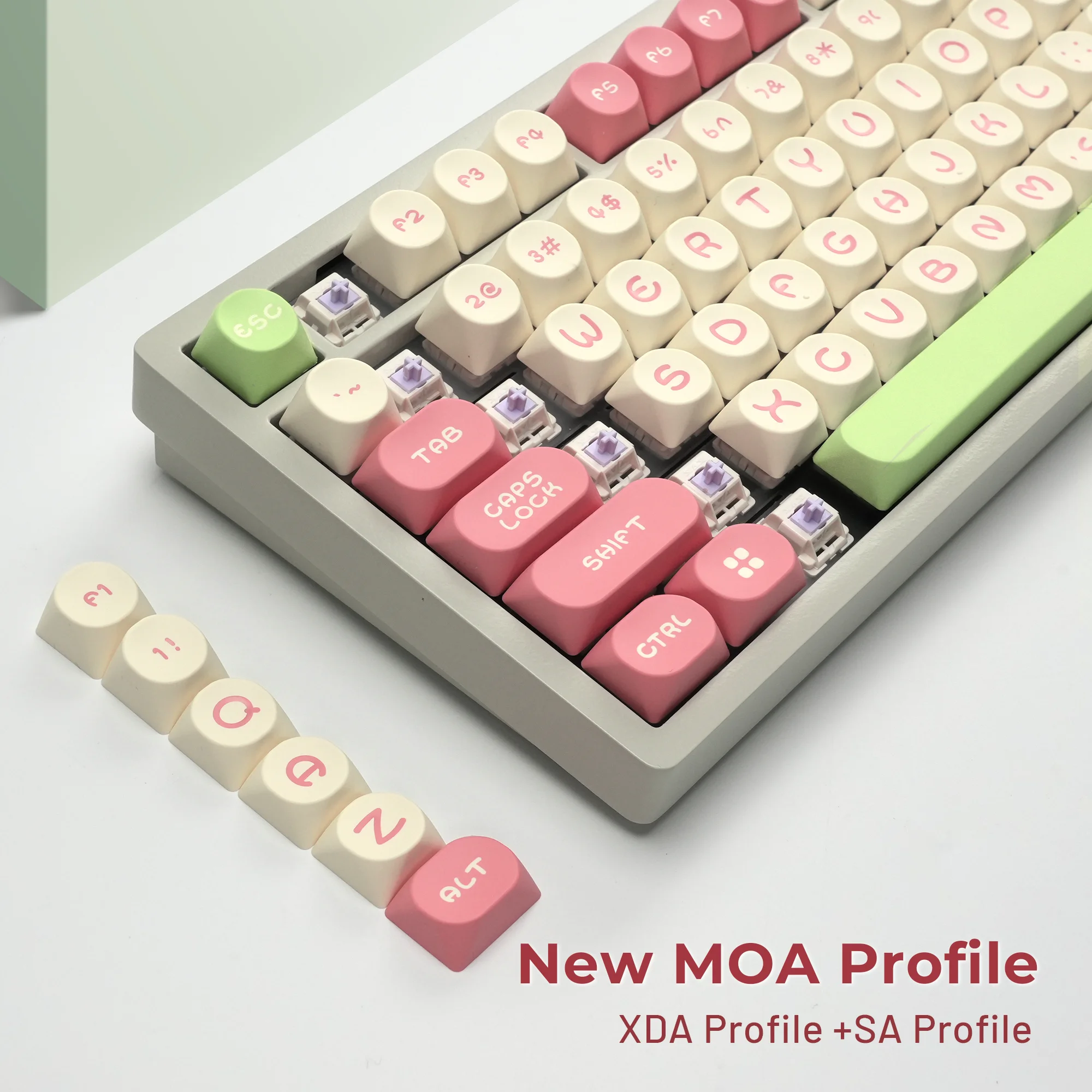 

Fashion Rainbow Keycaps Double Shot SOA Profile Pink DIY PBT Keycaps for Mechanical Keyboard 130 Keys