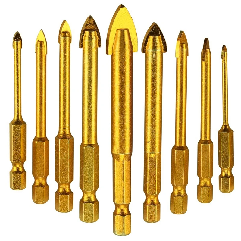 

ELOS-9 Pcs. Набор сверл для плитки и керамики, набор сверл для стекла, шестиугольный набор сверл для плитки, инструмент для сверления стеклянной плитки для зеркал/г