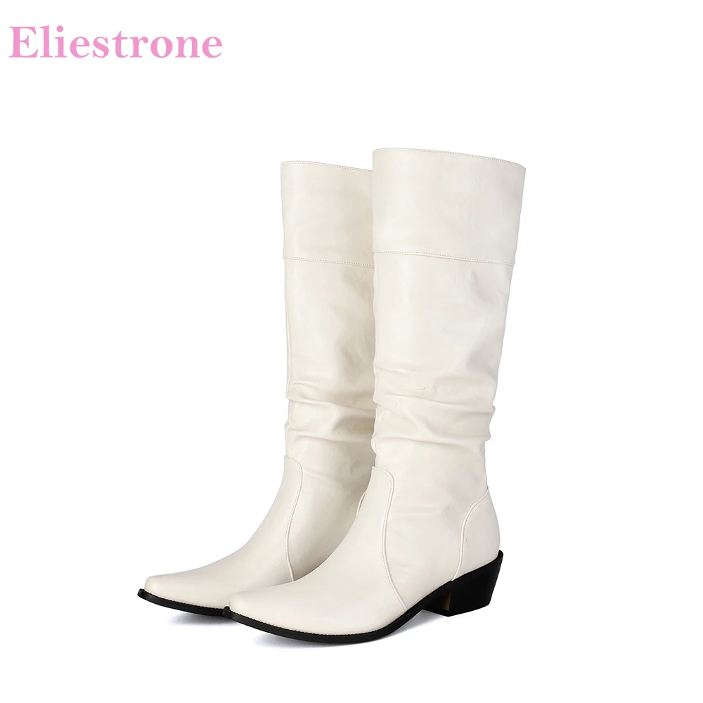 2026 Winter Fashion Women Knee High Riding Boots Oversized Med Chunky Heels Lady Daily Shoes Large Plus Size 12 44 47 50