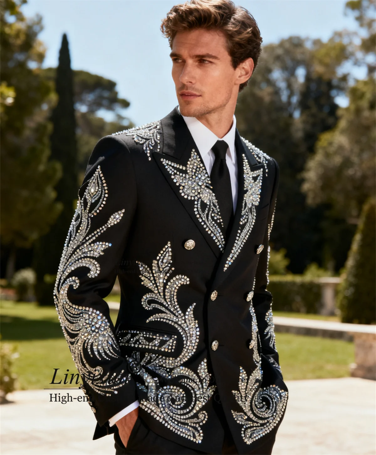 

Роскошные мужские костюмы с кристаллами и бриллиантами, комплекты из 2 предметов, мужские пиджаки для жениха, индивидуальные облегающие двубортные свадебные смокинги, Ropa hombre