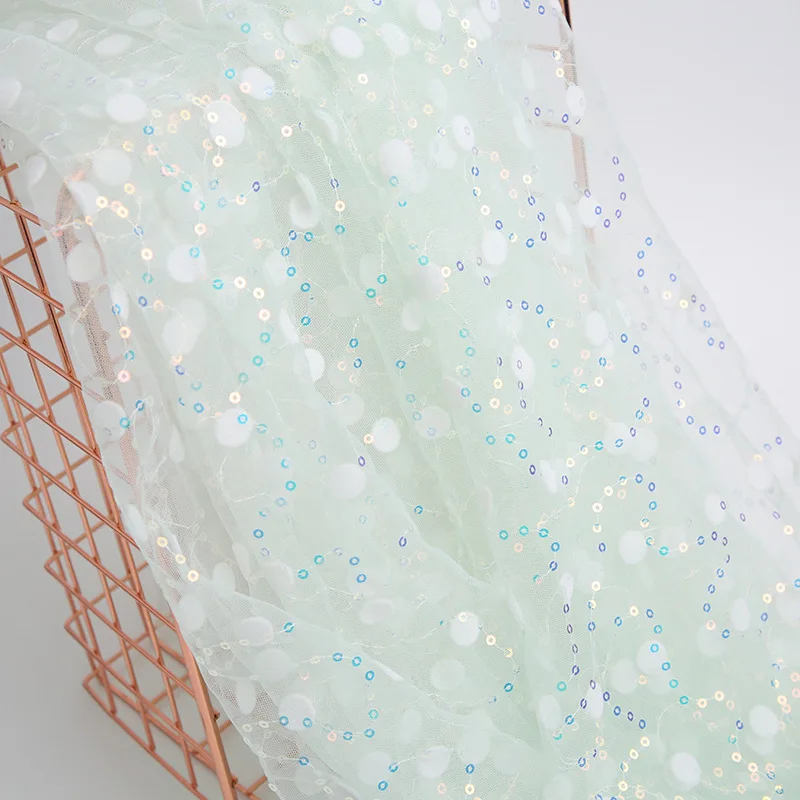 

Flocked Tulle Fabric, Princess Style with Sequins Tulle Fabric for Puffy Dress and Children Dress, 135 cm Wide, by the Yard