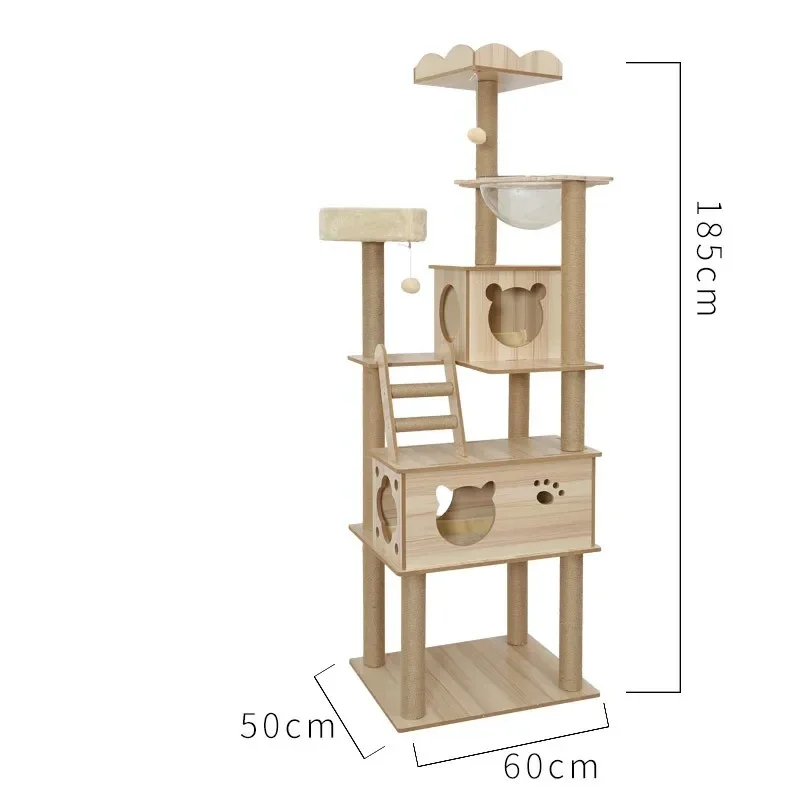 

Multi-layer Cat Tree House Condos Wooden Tower With Sisal Rope Cat Scratching Posts Plush Cloth Hammock Cat Climbing Frame