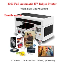 LY 3360 UV Double Full Automatic Flatbed Photo UV DTG Inkjet Printer Machine USB Infrared Ray Measure Max Work Size 330x600mm