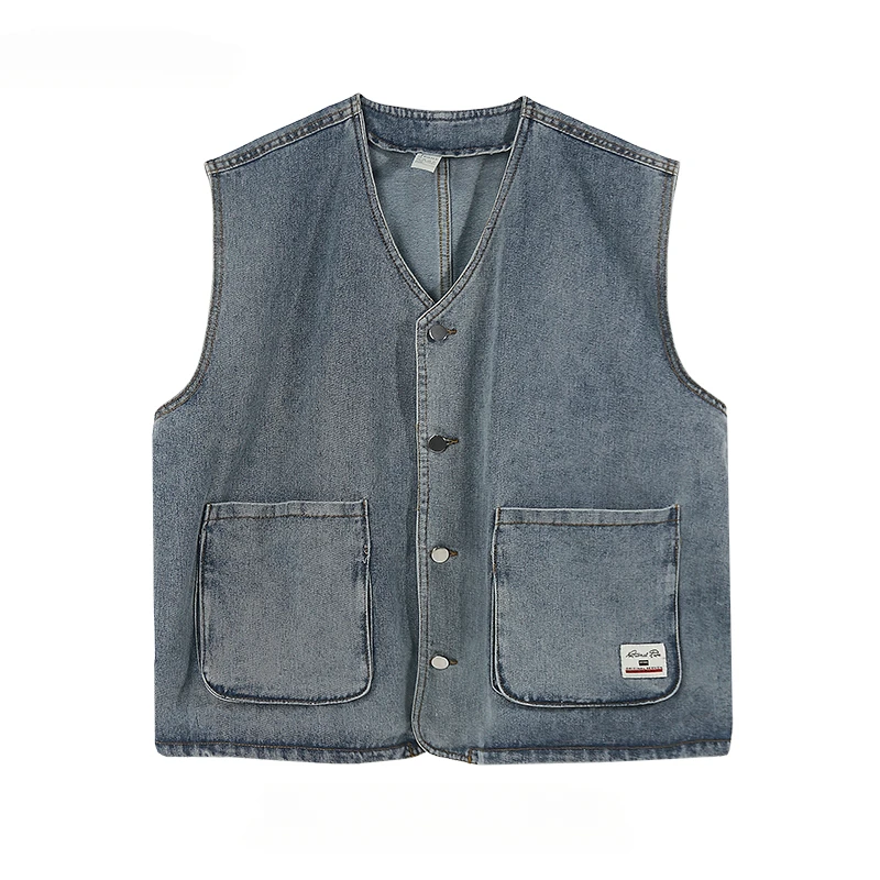 

Men and Women V-neck Sleeveless Japanese Denim Vests CoatsTrendy Brand Hong Kong Style Loose Casual Versatile Button Vest Jacket