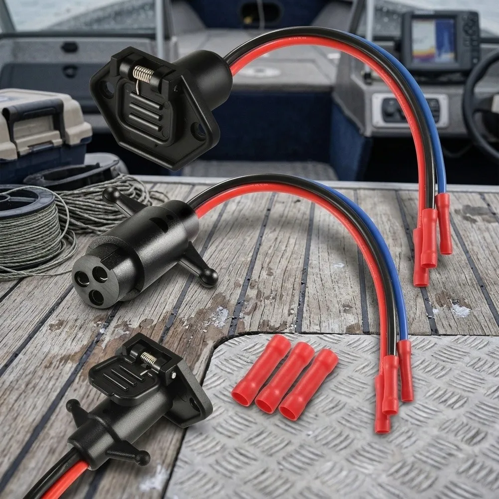 1 Set 12-24V 3 Wire Electric Trolling Motor Socket Quick Connect For Marine Battery Power Receptacle Waterproof Connector Kit