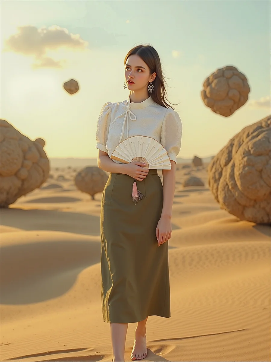 중국 스타일 불규칙 블라우스 여성용 로맨틱 보헤미안 프린트 패치워크 메쉬 밴디지 허리 스윗 트렌디 홀리데이 랜턴 슬리브