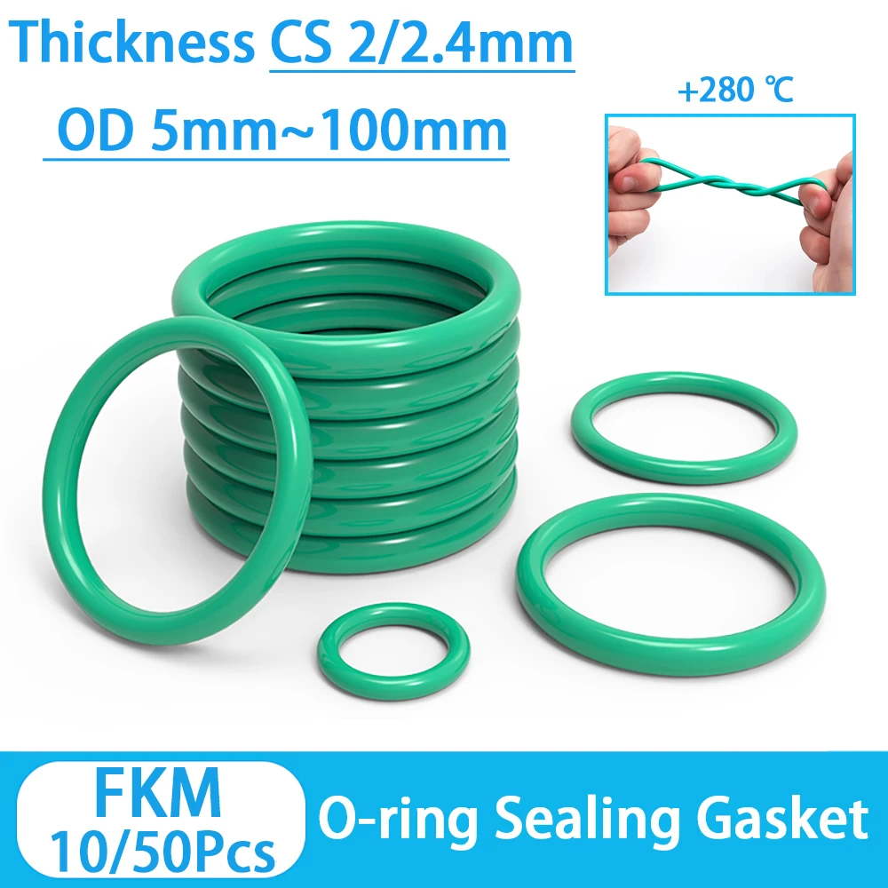 

10/50 шт. зеленое уплотнительное кольцо FKM CS 2/2,4 мм наружный диаметр 5 ~ 100 мм уплотнительная термостойкая прокладка резиновое кольцо в комплекте с техническими характеристиками
