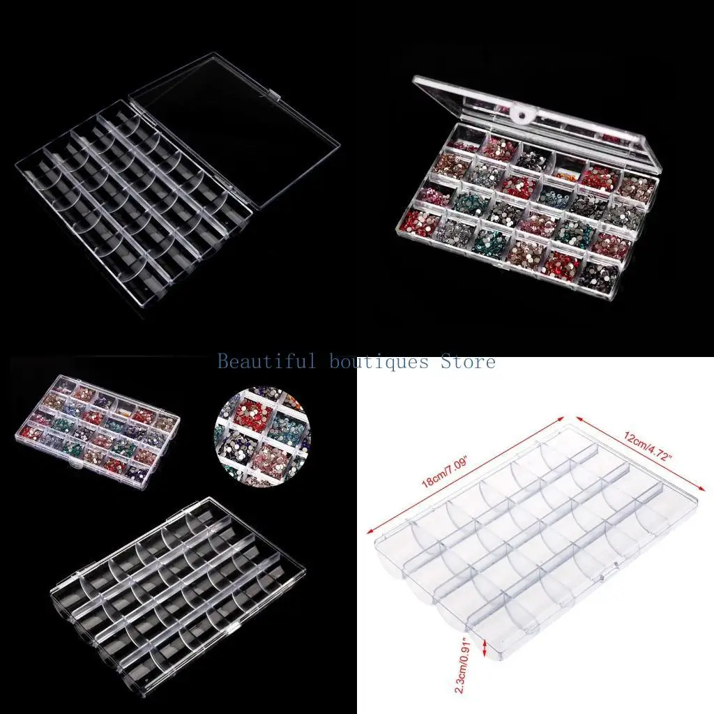 U4LF 24 Grids Clear Plastic Organizer Box Storage Container Jewelry Box with Lid for Bead Art DIY Craft Jewelry Trinket for C